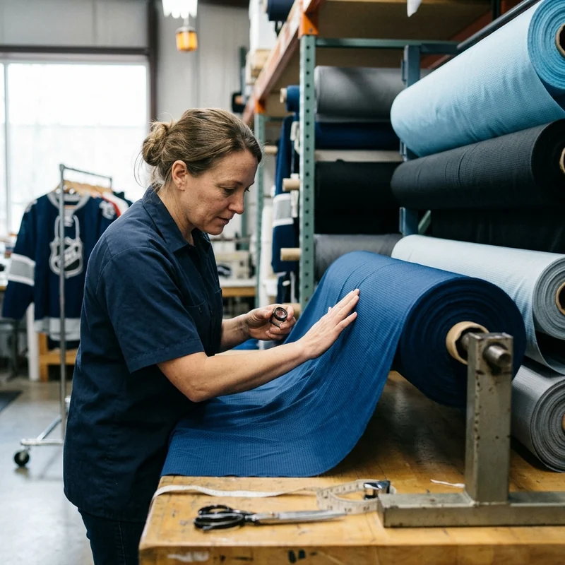 Fabric inspection of jersey mesh rolls in the material store