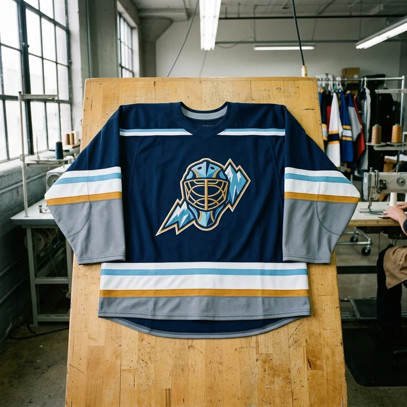 Goalie hockey jersey with the wider body and sleeve pattern laid flat