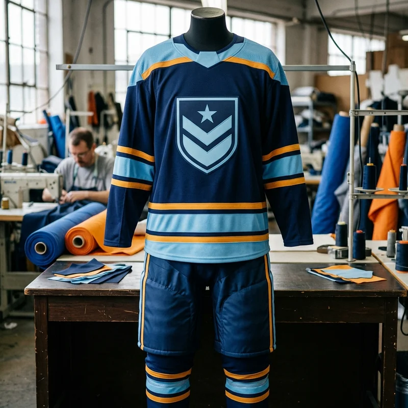 Hockey pant shell matched to the jersey design, front view