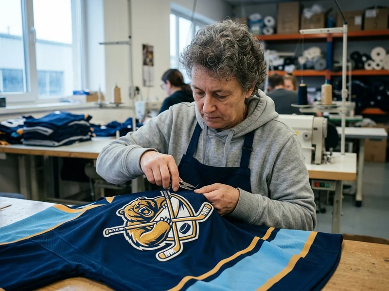 Logo and decoration: a fictional club crest applied to a jersey chest by embroidery