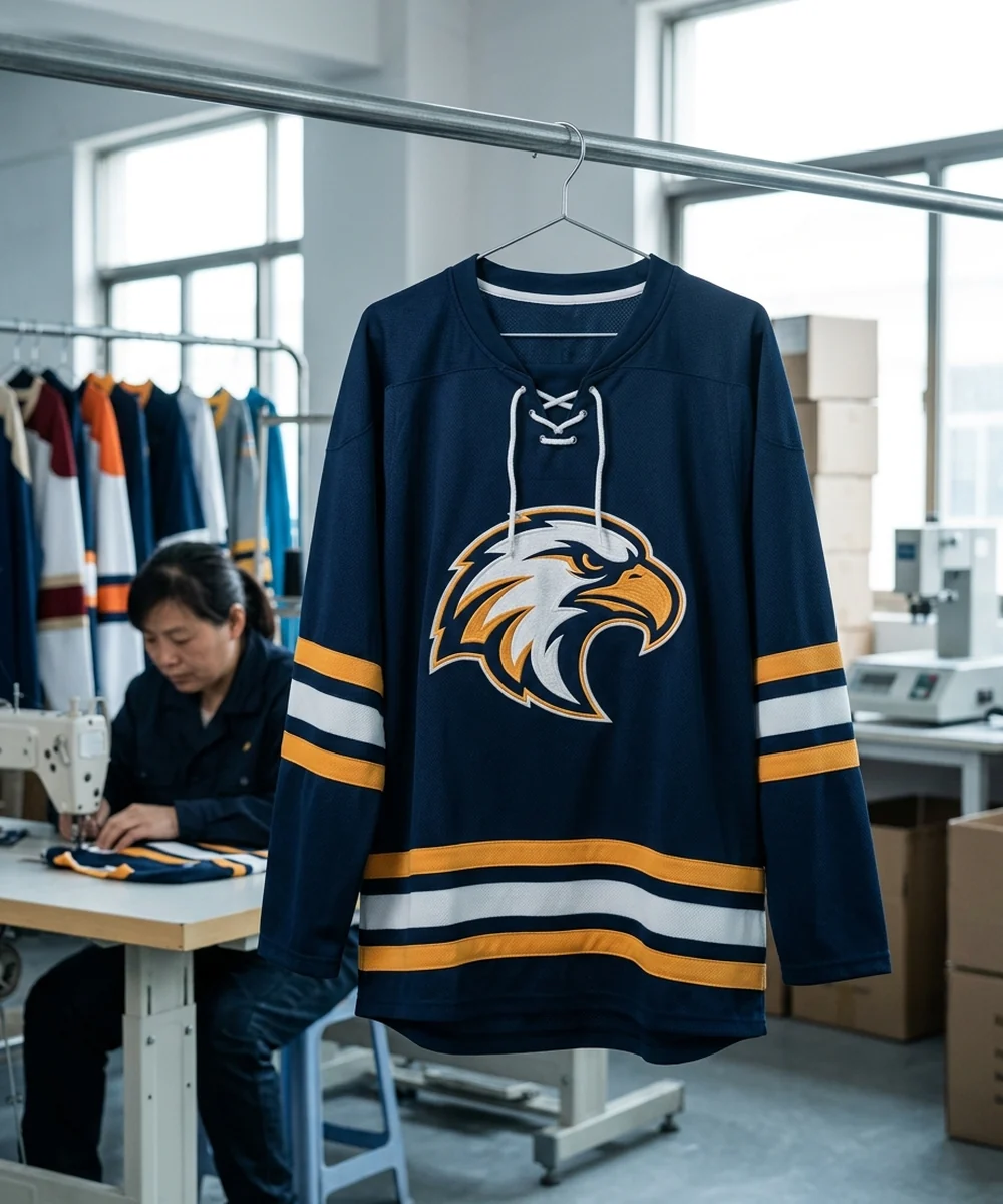 Home jersey front in the school's dark primary color with crest centered on the chest