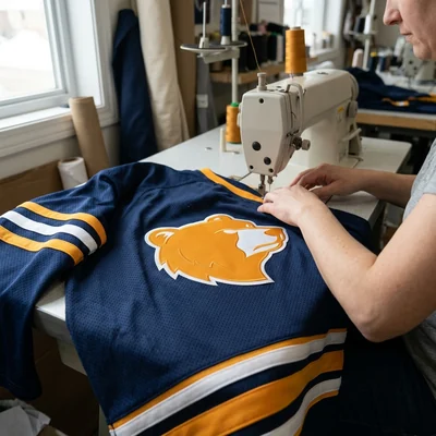 Alternate hockey jersey with tackle twill crest