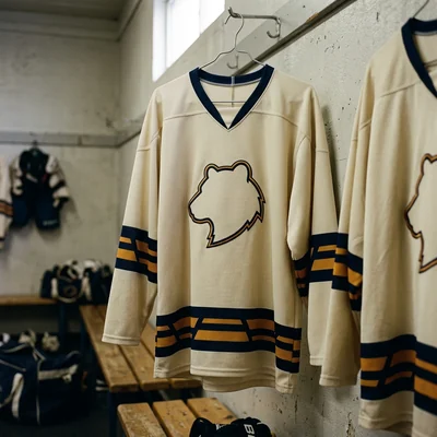 Away game hockey jersey in light base color