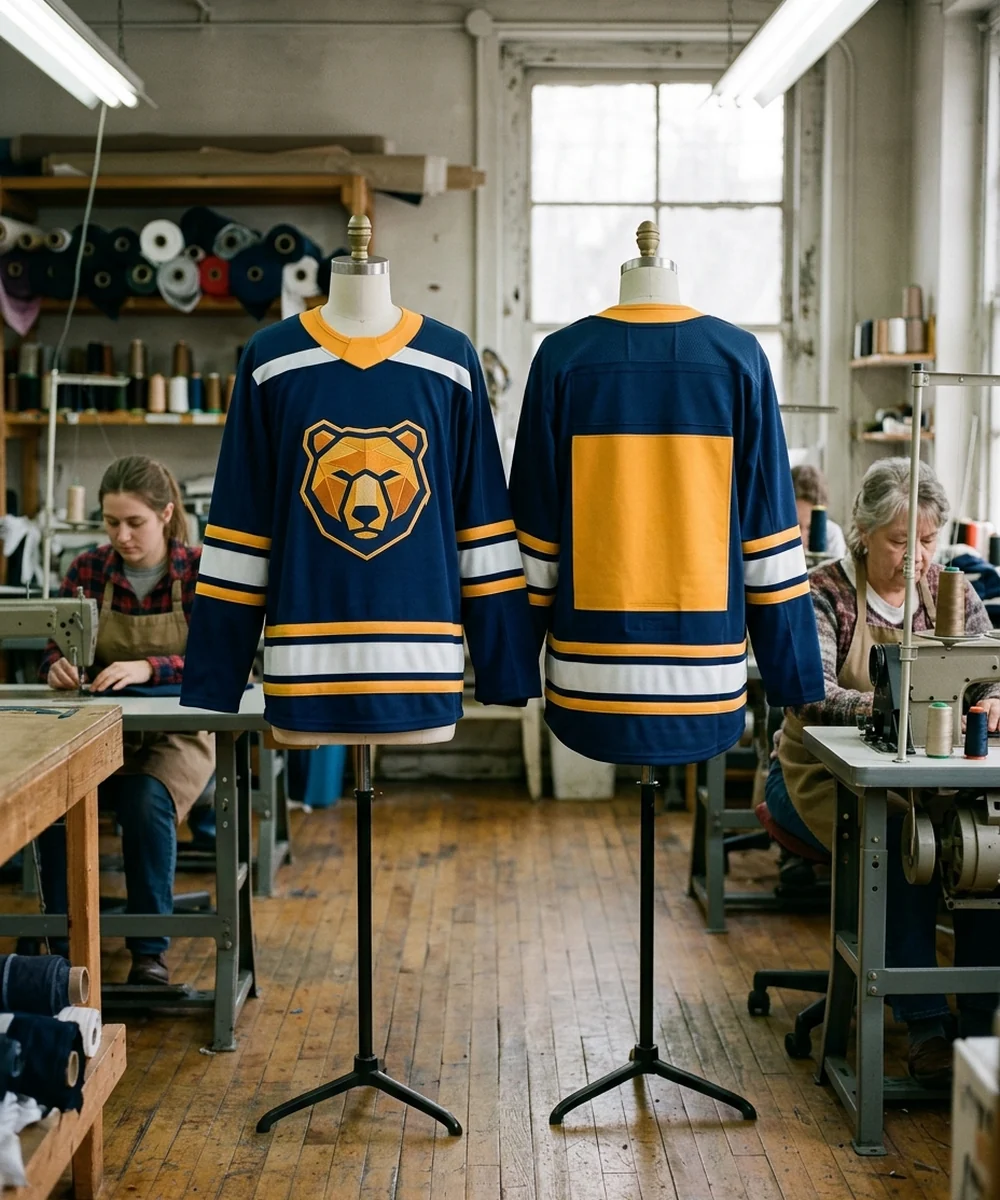 Alternate hockey jersey front and back in the school's secondary color