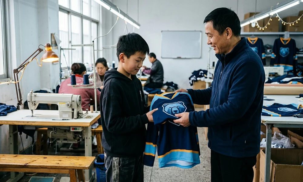 New youth player receiving a matching team jersey from the coach